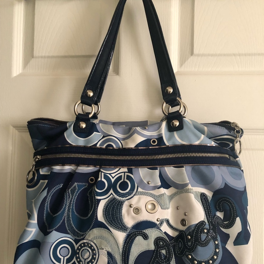 Coach Poppy Blue Denim Glam Tote Bag